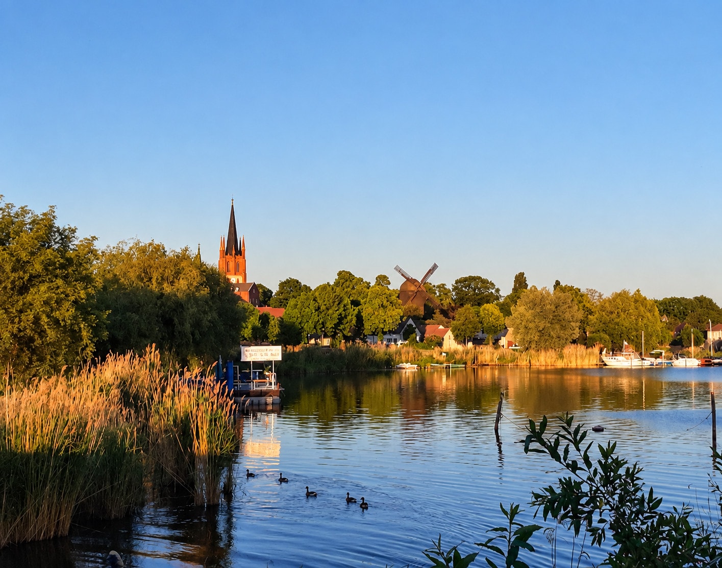 View across the Havel to Werder island with its church spire and windmill